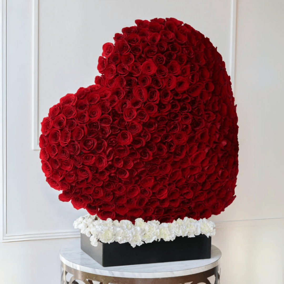 500 rosas rojas premium en forma de corazón en 3D